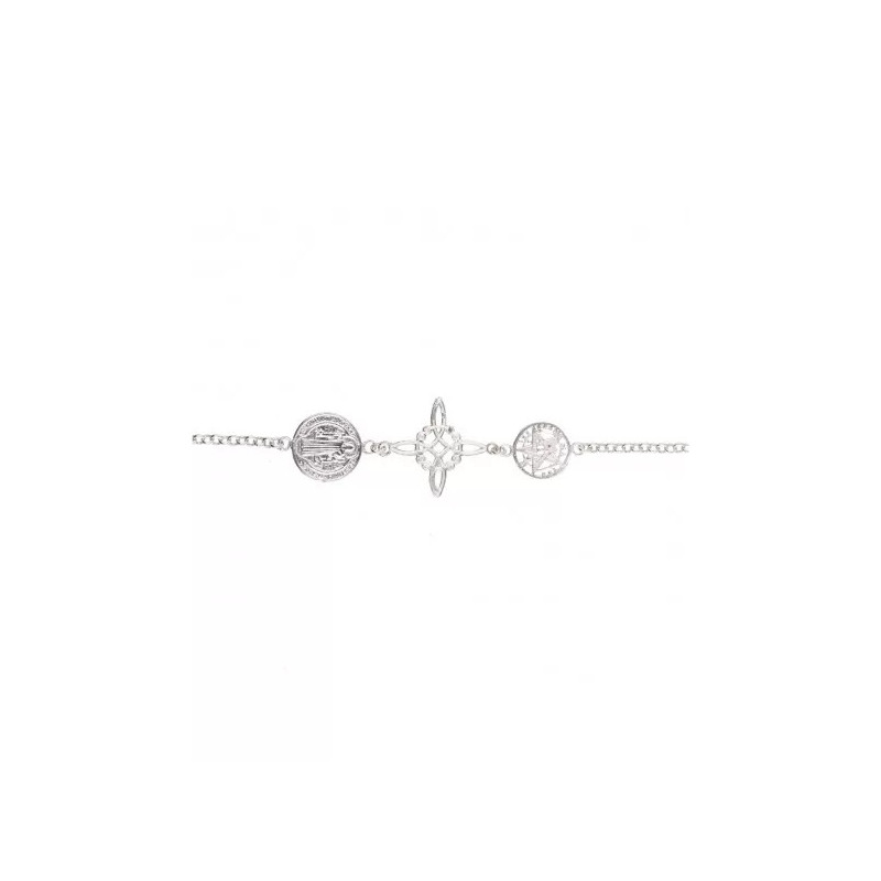 Pulsera Nudo de Bruja y Tetragramatón con San Benito en Plata de Ley 925