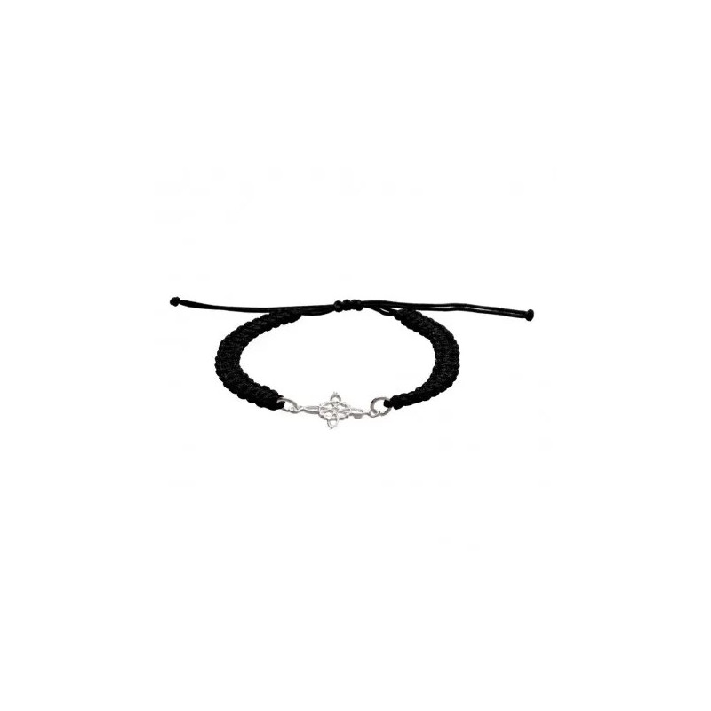 Pulsera de Cuerda Negra con Nudo de Bruja en Plata de Ley 925