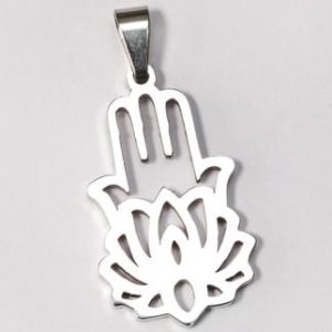 COLGANTE ACERO MANO CON FLOR DE LOTO