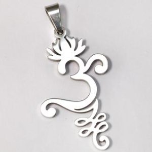 COLGANTE ACERO OM CON FLOR DE LOTO Y TALLO FLORAL DE INFINITOS