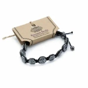 Pulsera Magnética Shamballa de Hematita – Calaveras Hexagonales