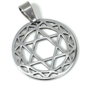 COLGANTE ACERO ESTRELLA DE DAVID EN CIRCULO DECORADO 2 X 2,5 CM